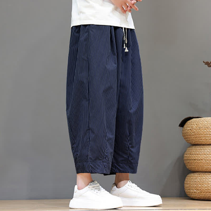 Pantalon Capri rayé à cordon de serrage Buddha Stones , style sarouel, avec poches, idéal pour l'été. - image 5