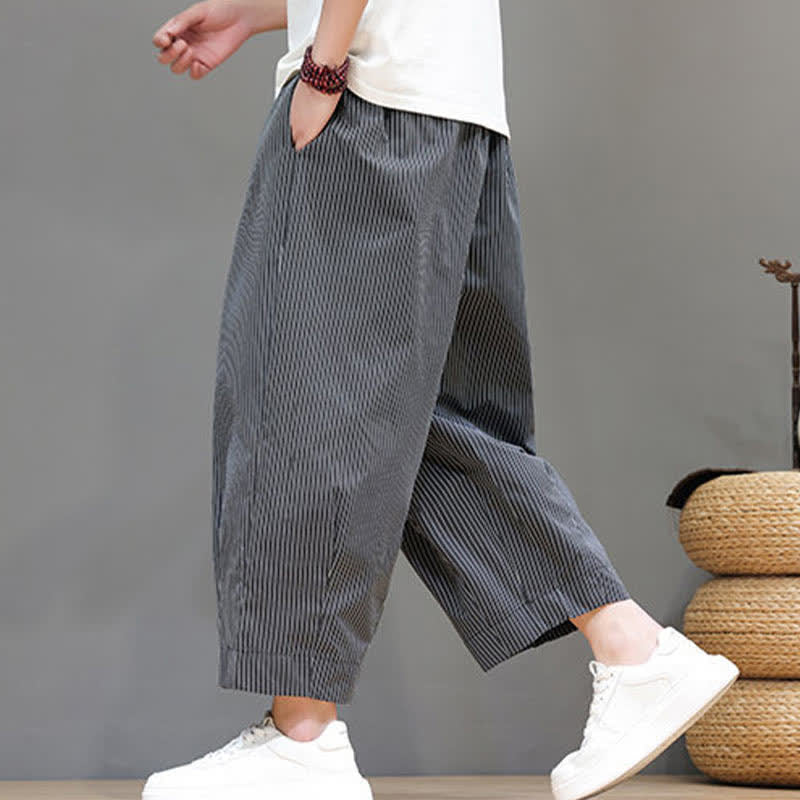 Pantalon Capri rayé à cordon de serrage Buddha Stones , style sarouel, avec poches, idéal pour l'été. - image 40