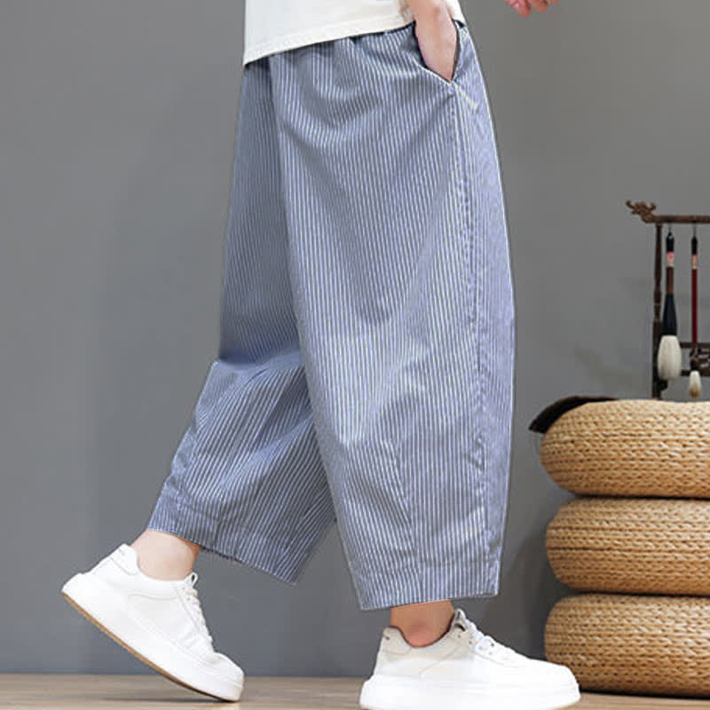 Pantalon Capri rayé à cordon de serrage Buddha Stones , style sarouel, avec poches, idéal pour l'été. - image 16