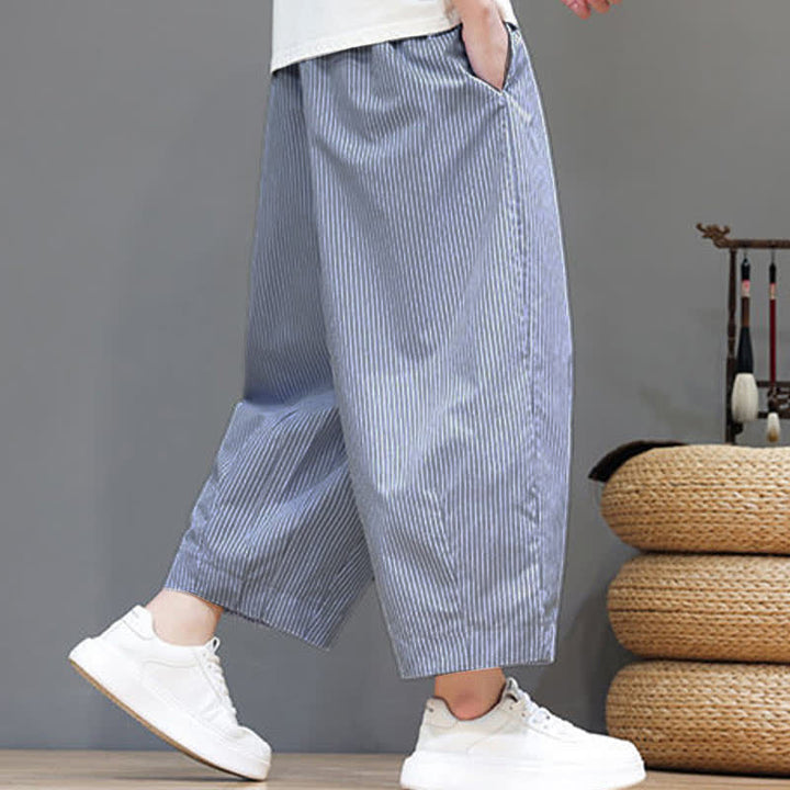 Pantalon Capri rayé à cordon de serrage Buddha Stones , style sarouel, avec poches, idéal pour l'été. - image 16