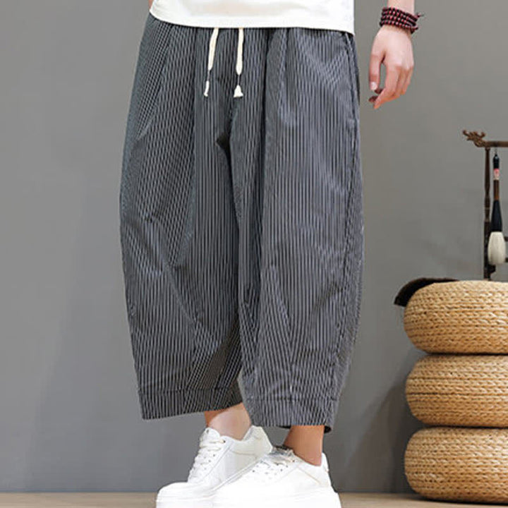 Pantalon Capri rayé à cordon de serrage Buddha Stones , style sarouel, avec poches, idéal pour l'été. - image 39
