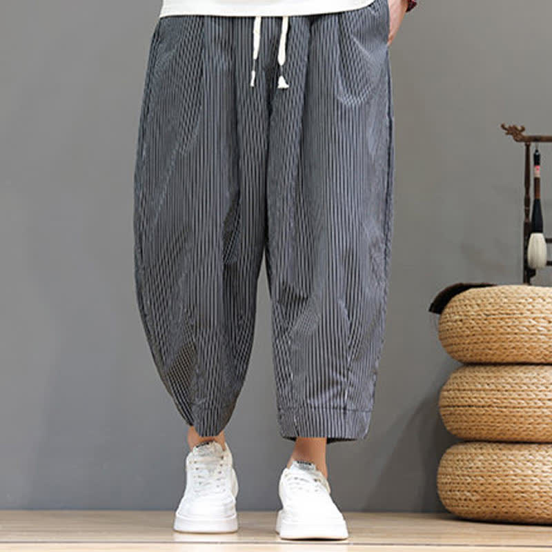 Pantalon Capri rayé à cordon de serrage Buddha Stones , style sarouel, avec poches, idéal pour l'été. - image 35