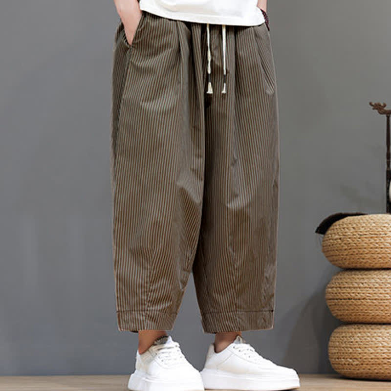 Pantalon Capri rayé à cordon de serrage Buddha Stones , style sarouel, avec poches, idéal pour l'été. - image 23