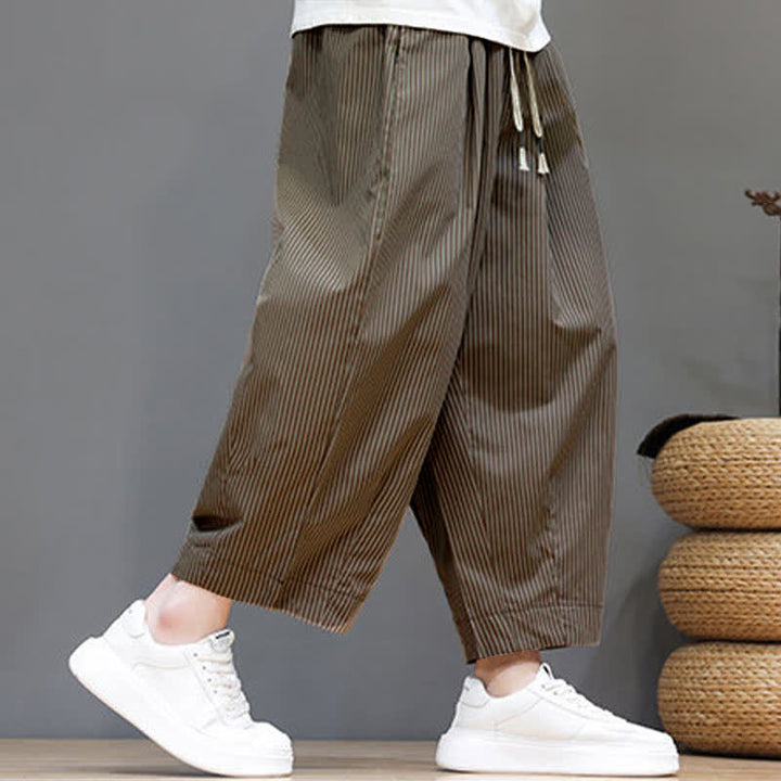 Pantalon Capri rayé à cordon de serrage Buddha Stones , style sarouel, avec poches, idéal pour l'été. - image 29