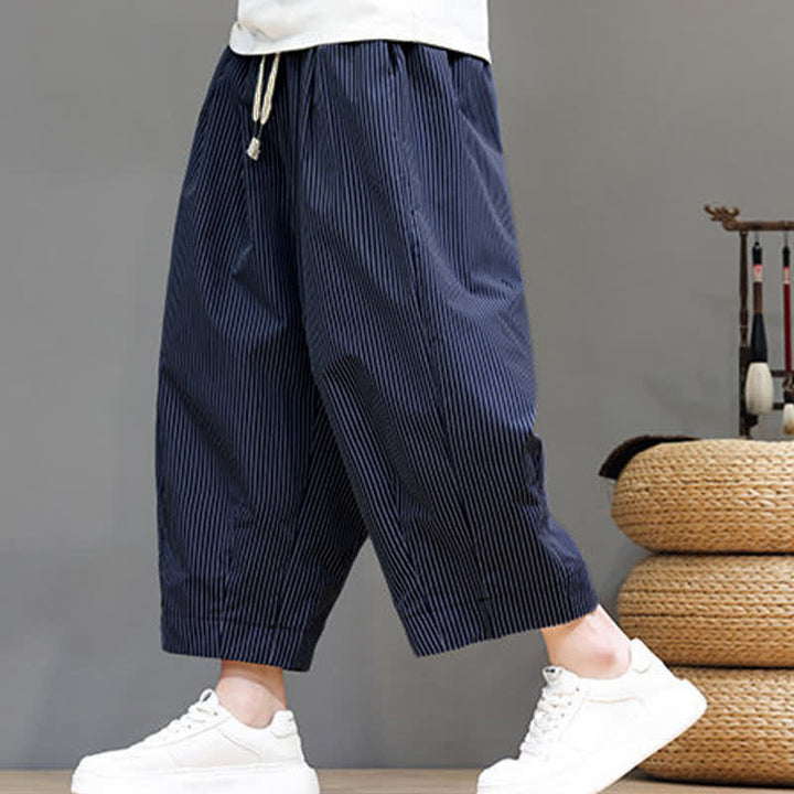 Pantalon Capri rayé à cordon de serrage Buddha Stones , style sarouel, avec poches, idéal pour l'été. - image 3