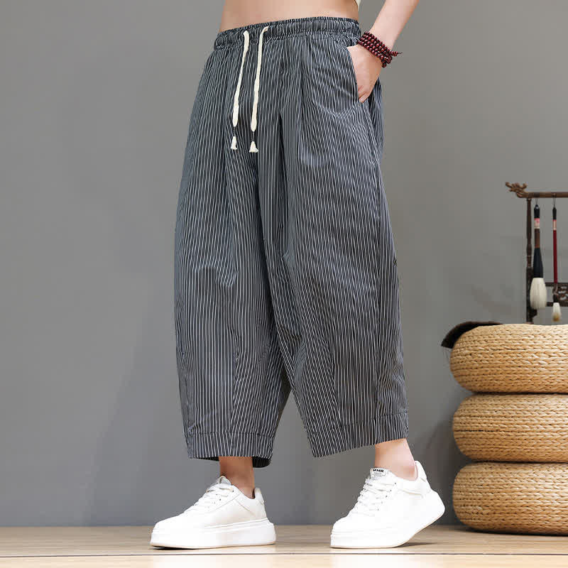 Pantalon Capri rayé à cordon de serrage Buddha Stones , style sarouel, avec poches, idéal pour l'été. - image 41