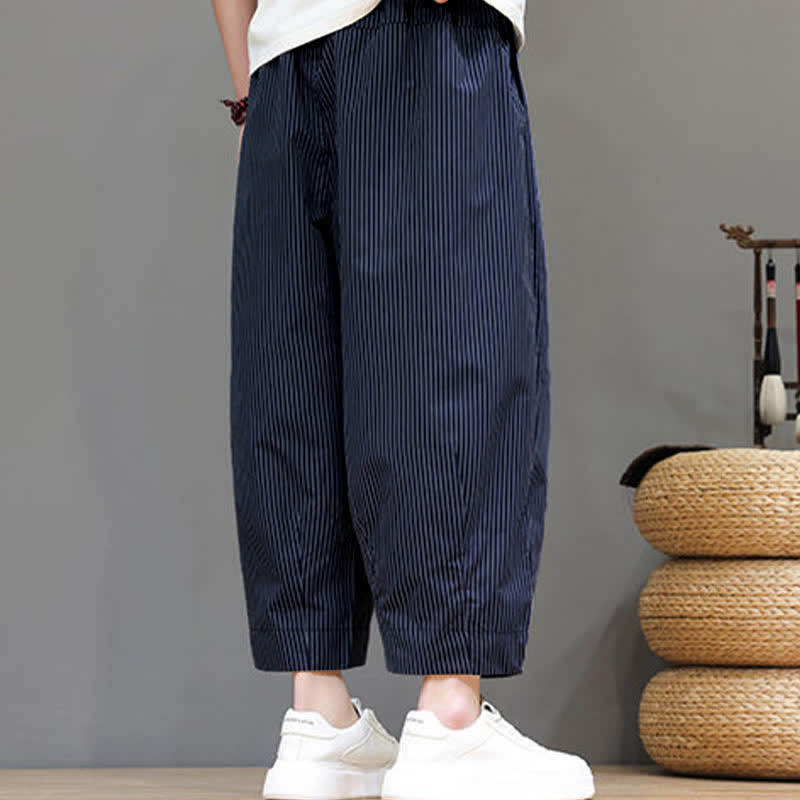 Pantalon Capri rayé à cordon de serrage Buddha Stones , style sarouel, avec poches, idéal pour l'été. - image 9