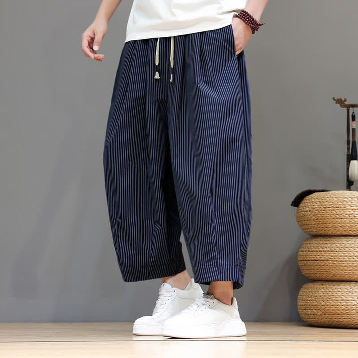 Pantalon Capri rayé à cordon de serrage Buddha Stones , style sarouel, avec poches, idéal pour l'été. - image 8