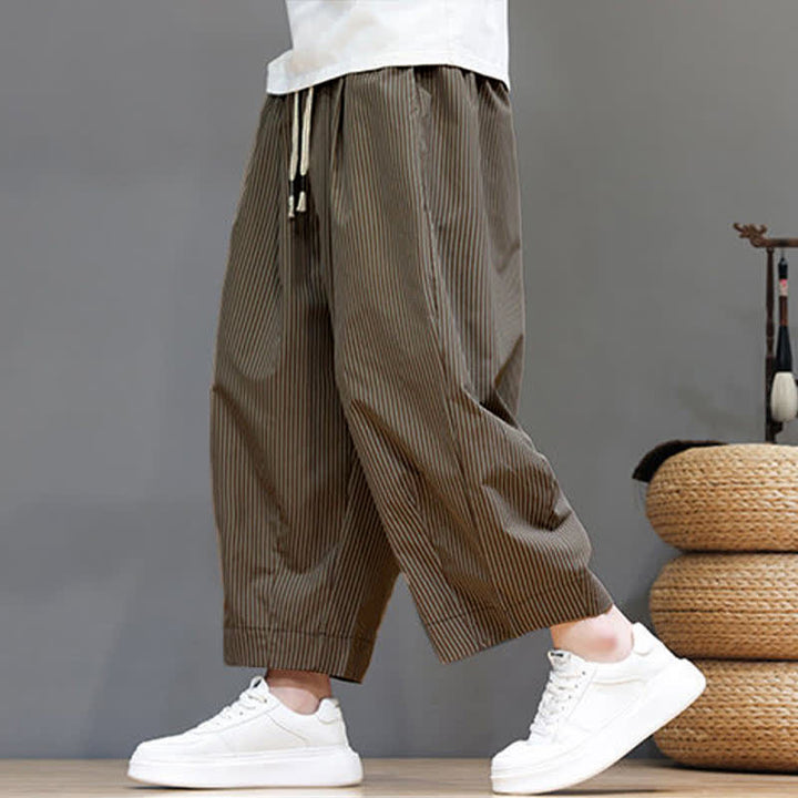 Pantalon Capri rayé à cordon de serrage Buddha Stones , style sarouel, avec poches, idéal pour l'été. - image 25