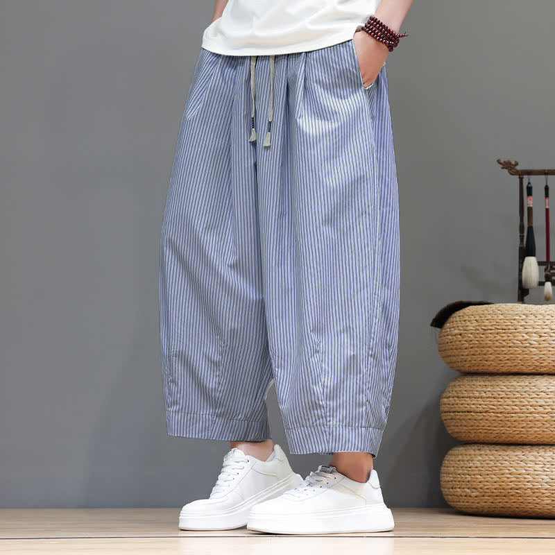 Pantalon Capri rayé à cordon de serrage Buddha Stones , style sarouel, avec poches, idéal pour l'été. - image 13