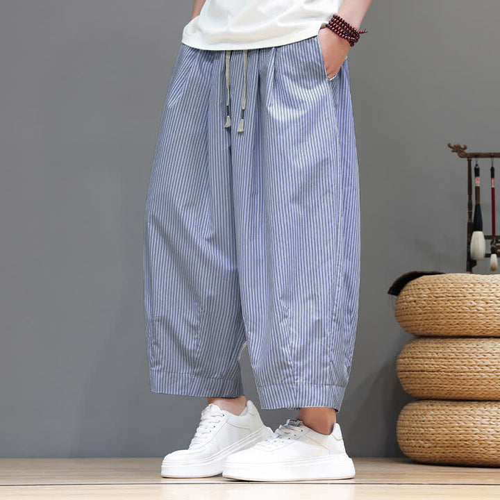 Pantalon Capri rayé à cordon de serrage Buddha Stones , style sarouel, avec poches, idéal pour l'été. - image 13