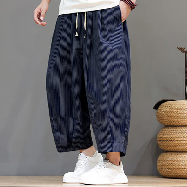 Pantalon Capri rayé à cordon de serrage Buddha Stones , style sarouel, avec poches, idéal pour l'été. - image 4