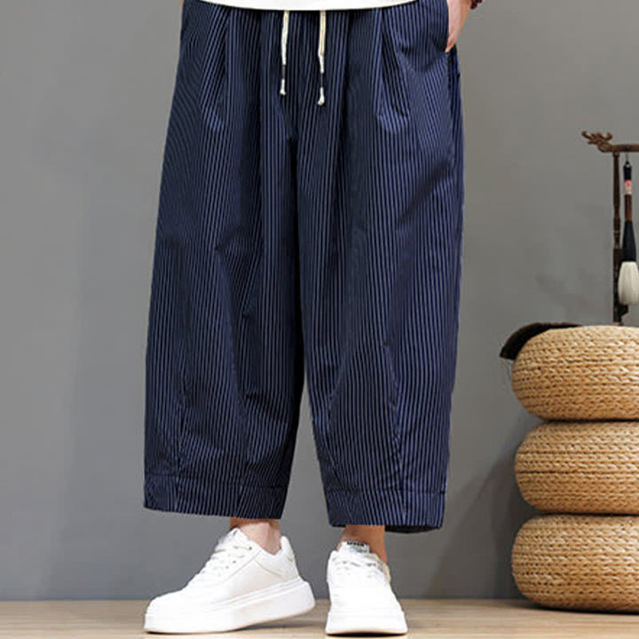 Pantalon Capri rayé à cordon de serrage Buddha Stones , style sarouel, avec poches, idéal pour l'été. - image 6