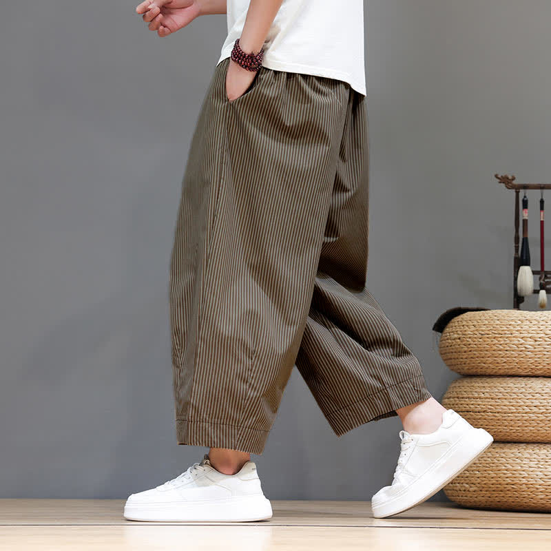 Pantalon Capri rayé à cordon de serrage Buddha Stones , style sarouel, avec poches, idéal pour l'été. - image 26