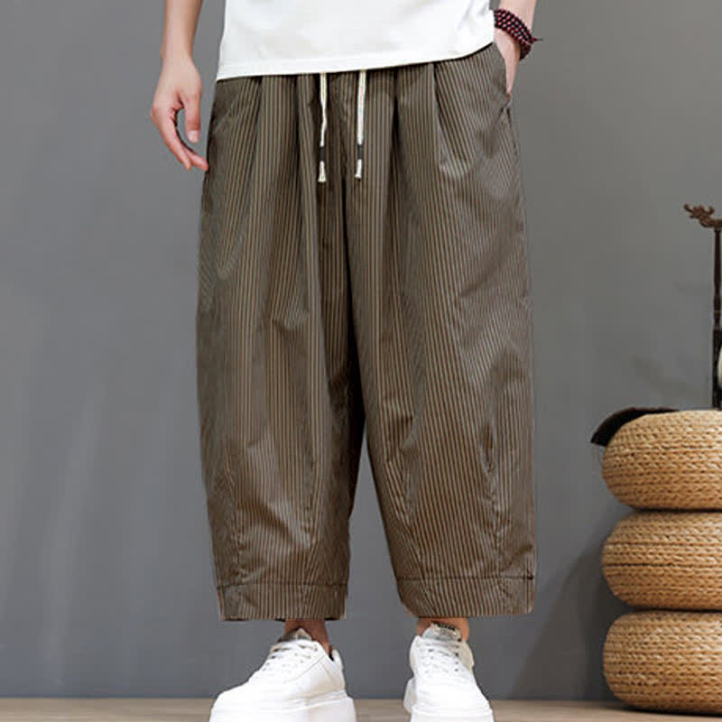 Pantalon Capri rayé à cordon de serrage Buddha Stones , style sarouel, avec poches, idéal pour l'été. - image 21