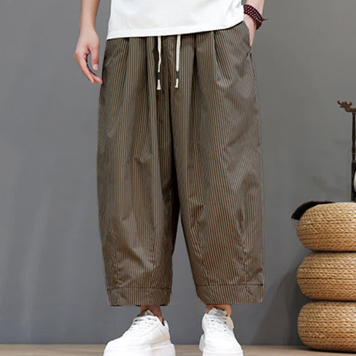 Pantalon Capri rayé à cordon de serrage Buddha Stones , style sarouel, avec poches, idéal pour l'été. - image 21