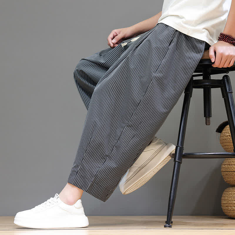 Pantalon Capri rayé à cordon de serrage Buddha Stones , style sarouel, avec poches, idéal pour l'été. - image 34