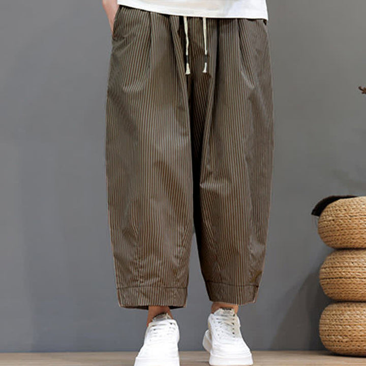 Pantalon Capri rayé à cordon de serrage Buddha Stones , style sarouel, avec poches, idéal pour l'été. - image 24