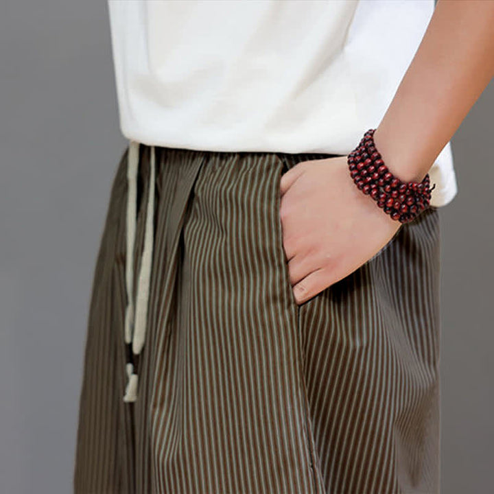Pantalon Capri rayé à cordon de serrage Buddha Stones , style sarouel, avec poches, idéal pour l'été. - image 31