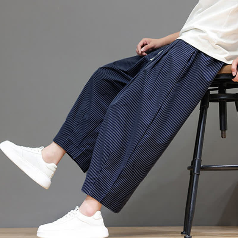 Pantalon Capri rayé à cordon de serrage Buddha Stones , style sarouel, avec poches, idéal pour l'été. - image 1