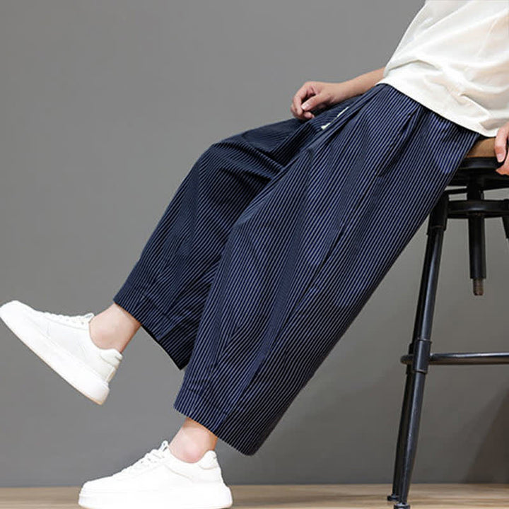 Pantalon Capri rayé à cordon de serrage Buddha Stones , style sarouel, avec poches, idéal pour l'été. - image 1