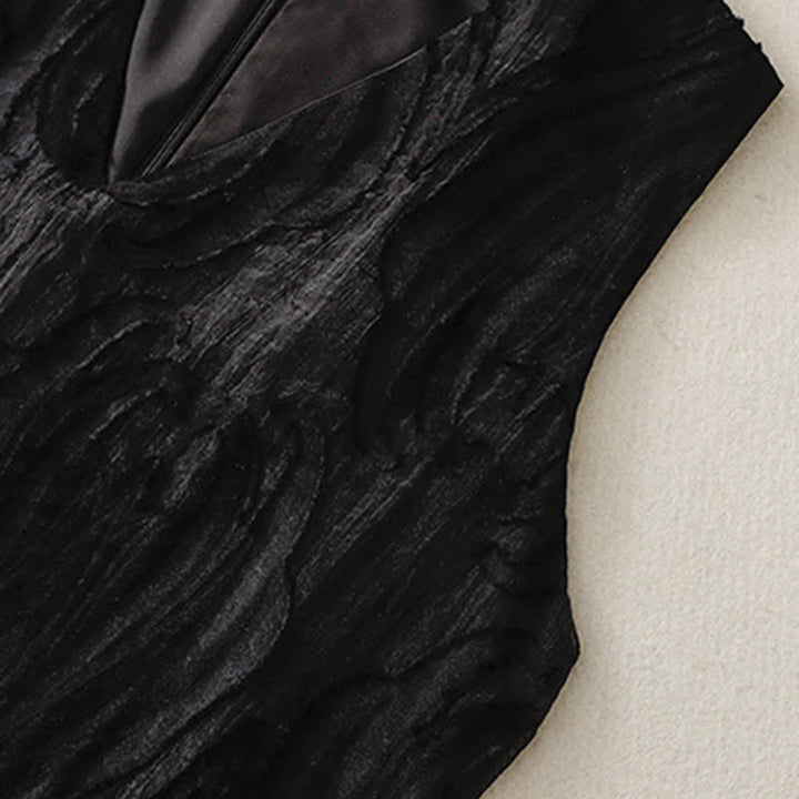 Buddha Stones Robe d'été sans manches pour femme, coupe élégante, décontractée et minimaliste, col en V, poches - image 14