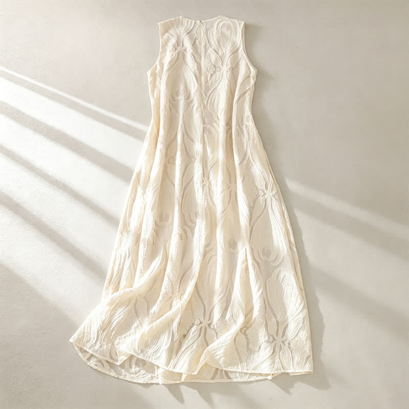 Buddha Stones Robe d'été sans manches pour femme, coupe élégante, décontractée et minimaliste, col en V, poches - image 1