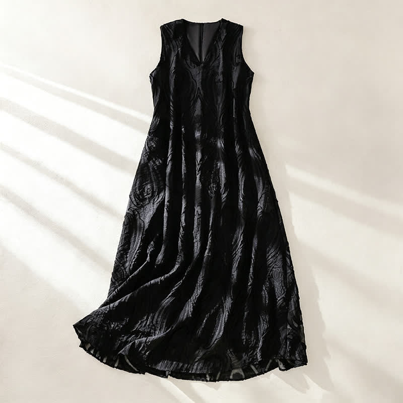 Buddha Stones Robe d'été sans manches pour femme, coupe élégante, décontractée et minimaliste, col en V, poches - Noir - US8-10, UK/AU12-14, EU40-42 (2XL) - image 11
