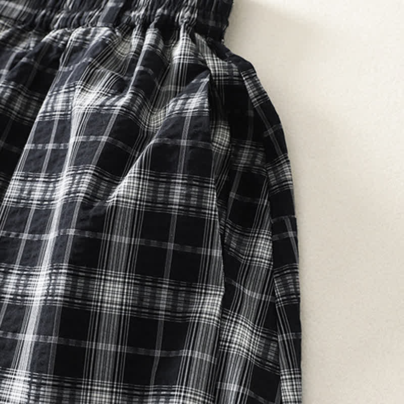 Buddha Stones Pantalon long à carreaux décontracté d'été pour femme, coupe fuselée, avec poches - image 12