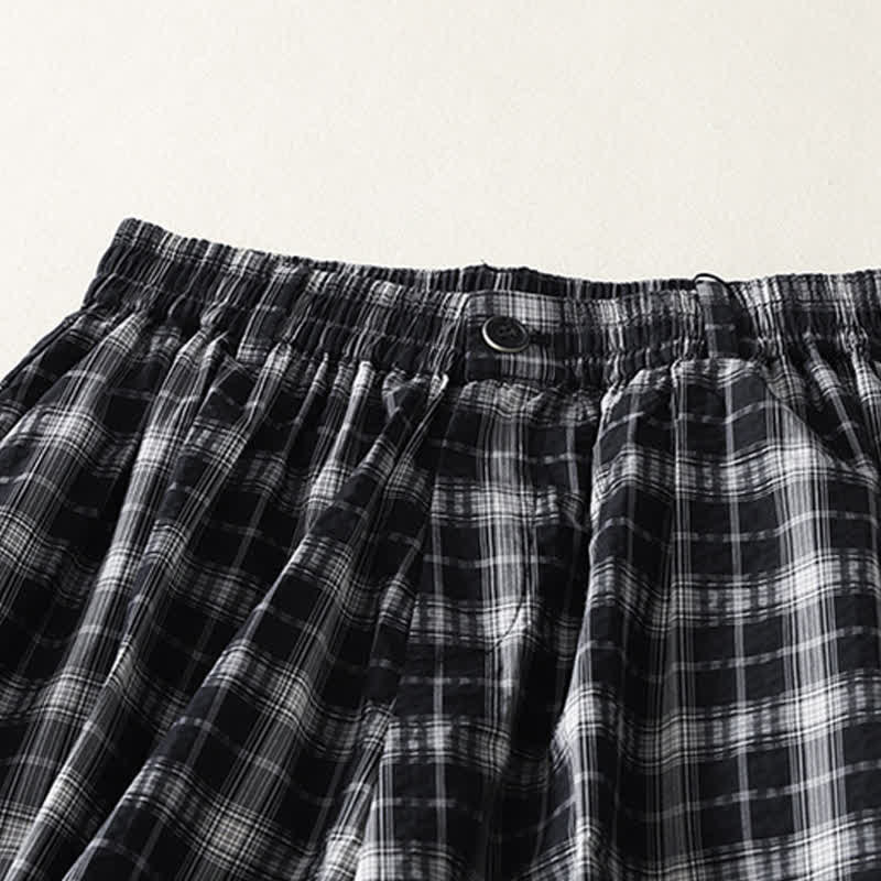 Buddha Stones Pantalon long à carreaux décontracté d'été pour femme, coupe fuselée, avec poches - image 11