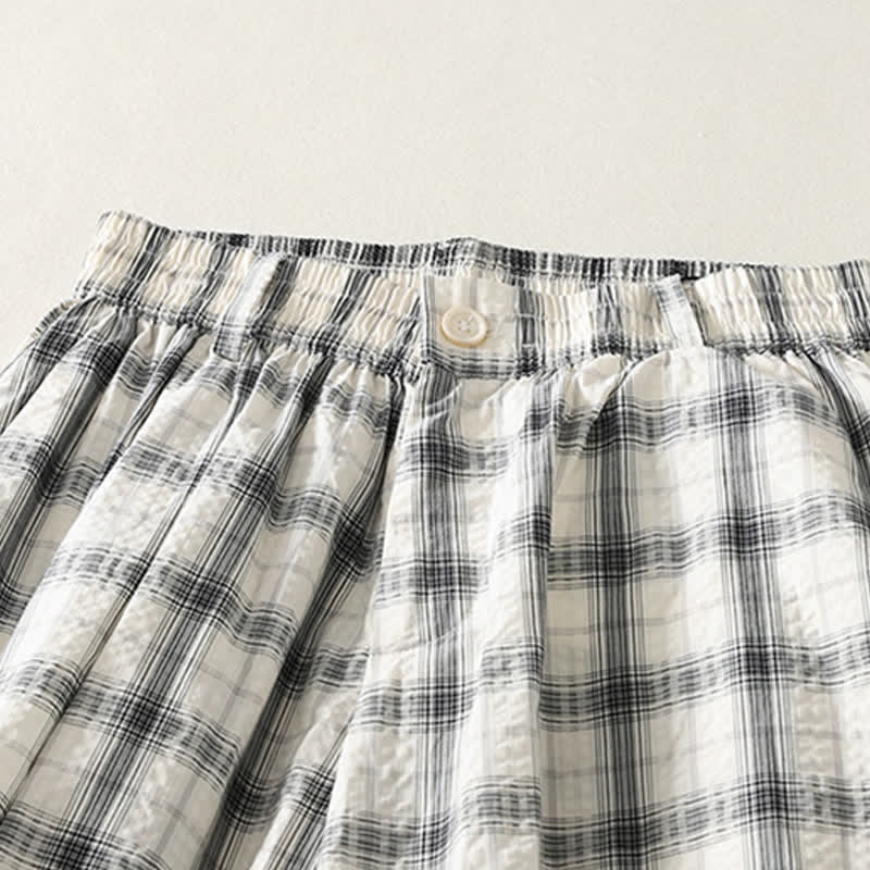 Buddha Stones Pantalon long à carreaux décontracté d'été pour femme, coupe fuselée, avec poches - image 3