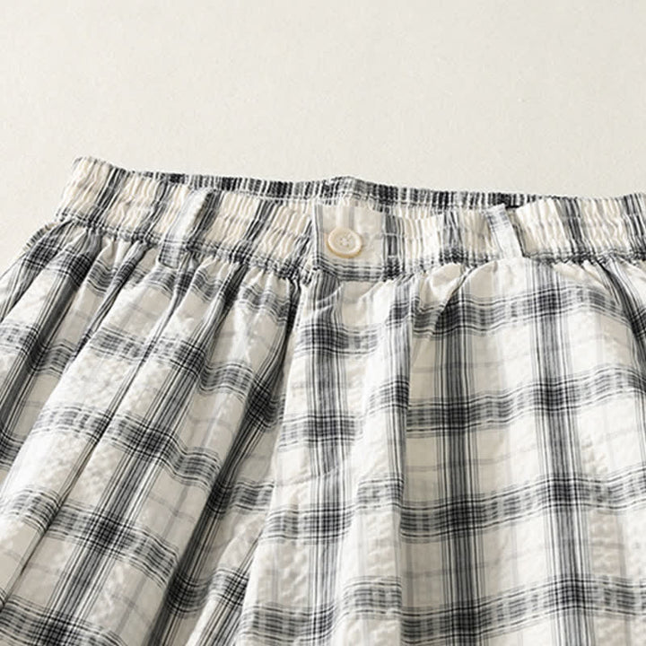 Buddha Stones Pantalon long à carreaux décontracté d'été pour femme, coupe fuselée, avec poches - image 3