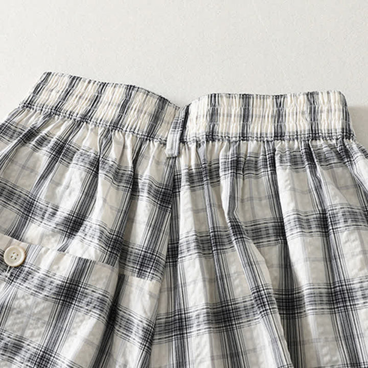 Buddha Stones Pantalon long à carreaux décontracté d'été pour femme, coupe fuselée, avec poches - image 2