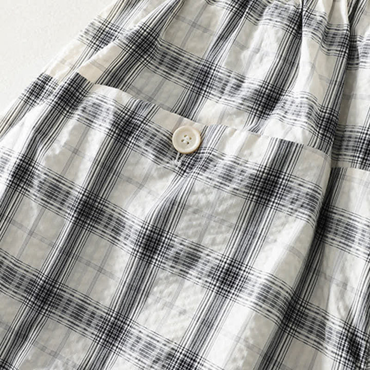 Buddha Stones Pantalon long à carreaux décontracté d'été pour femme, coupe fuselée, avec poches - image 7