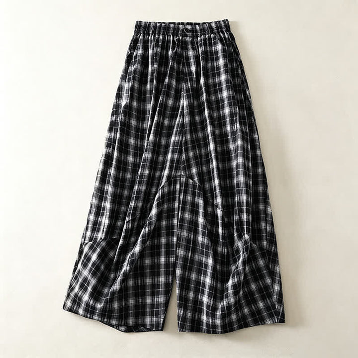 Buddha Stones Pantalon long à carreaux décontracté d'été pour femme, coupe fuselée, avec poches - Noir - US8-10, UK/AU12-14, EU40-42 (2XL) - image 10