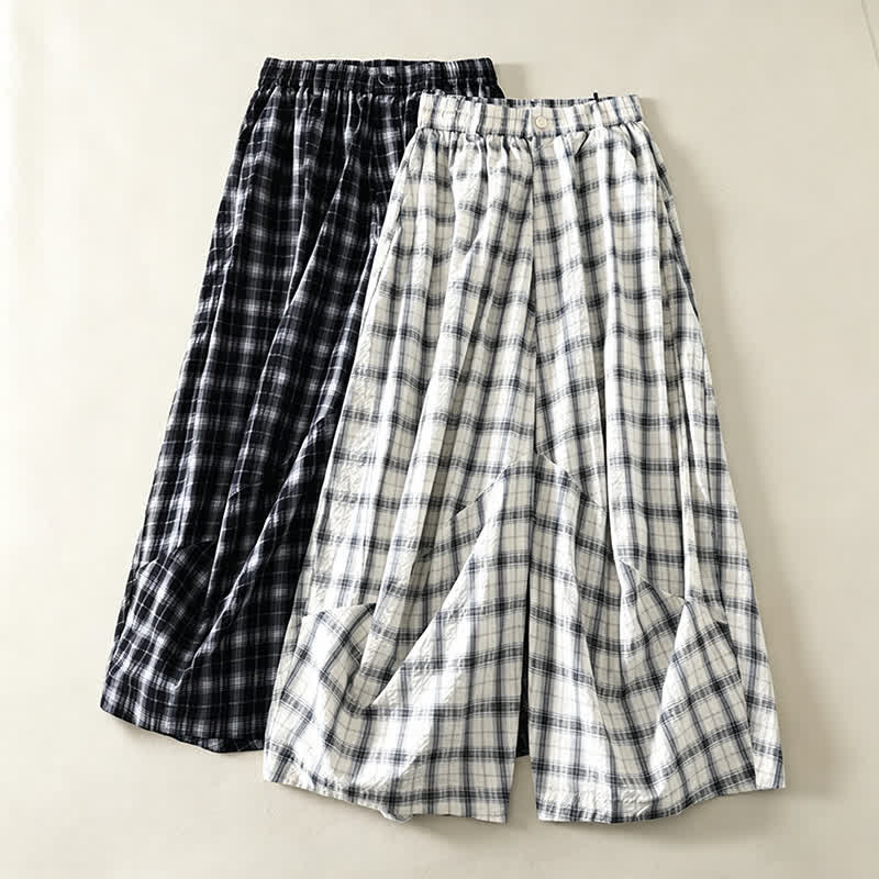 Buddha Stones Pantalon long à carreaux décontracté d'été pour femme, coupe fuselée, avec poches - image 14