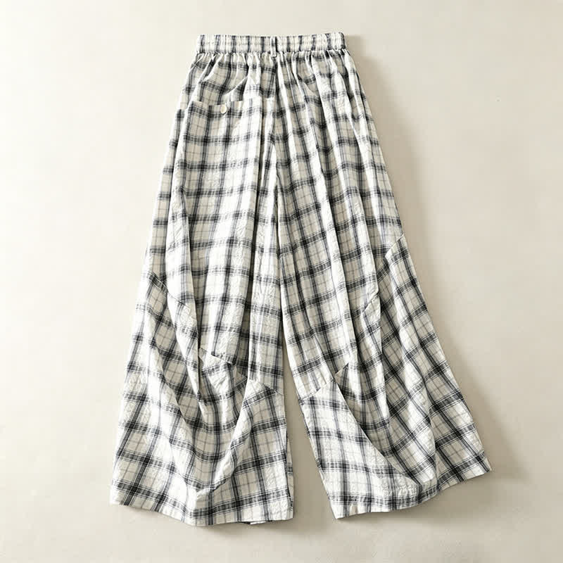 Buddha Stones Pantalon long à carreaux décontracté d'été pour femme, coupe fuselée, avec poches - image 1