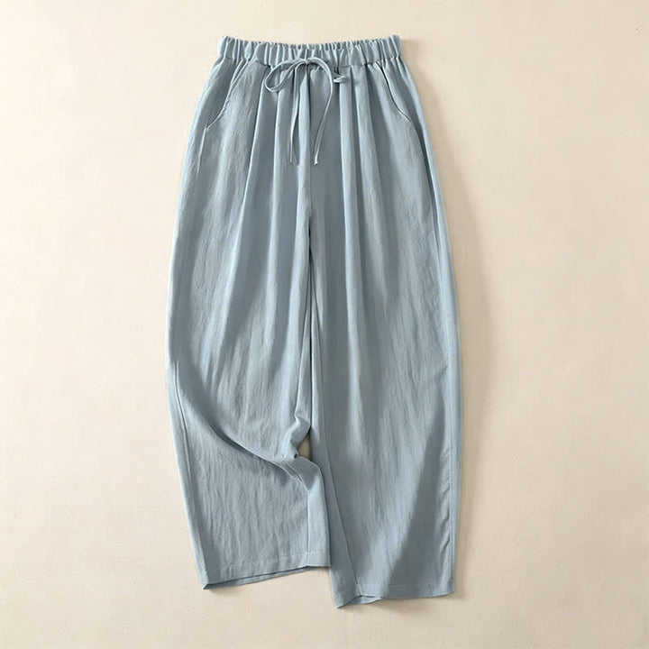 Buddha Stones Pantalon court uni décontracté d'été à cordon de serrage, jambes larges et poches pour femme - Bleu poudré - US12, UK/AU16, EU44 (3XL) - image 0