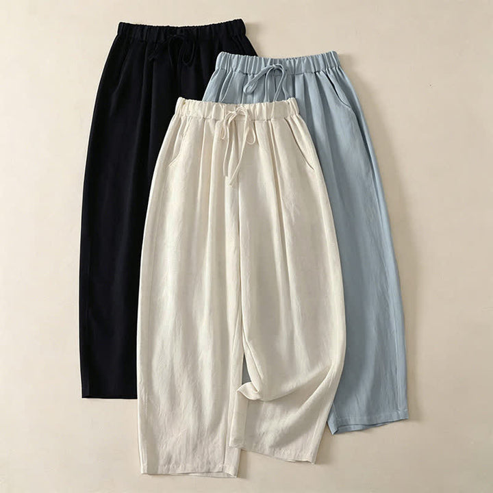Buddha Stones Pantalon court uni décontracté d'été à cordon de serrage, jambes larges et poches pour femme - image 17