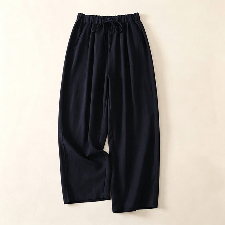 Buddha Stones Pantalon court uni décontracté d'été à cordon de serrage, jambes larges et poches pour femme - Bleu nuit - US12, UK/AU16, EU44 (3XL) - image 5