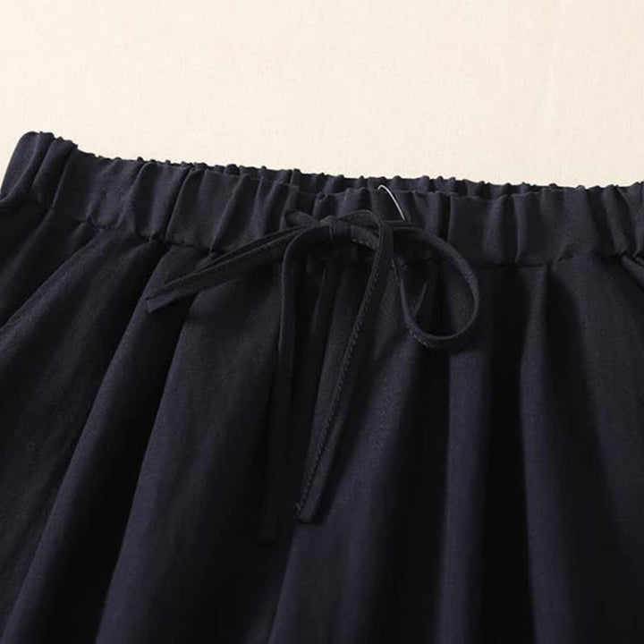 Buddha Stones Pantalon court uni décontracté d'été à cordon de serrage, jambes larges et poches pour femme - image 6