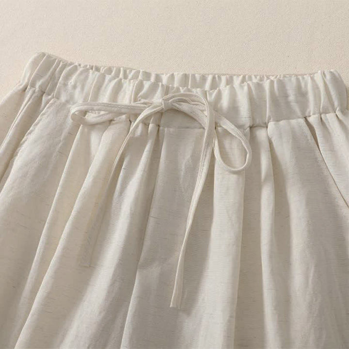 Buddha Stones Pantalon court uni décontracté d'été à cordon de serrage, jambes larges et poches pour femme - image 12