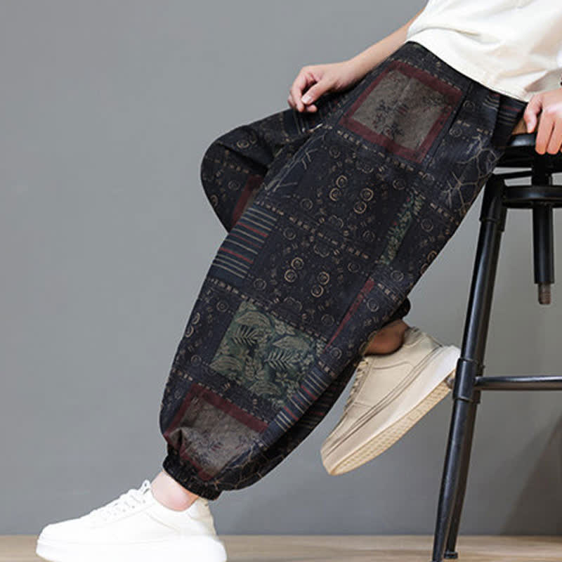Buddha Stones Pantalon sarouel d'été bohème décontracté à cordon de serrage et à motifs géométriques courts, avec poches. - image 42