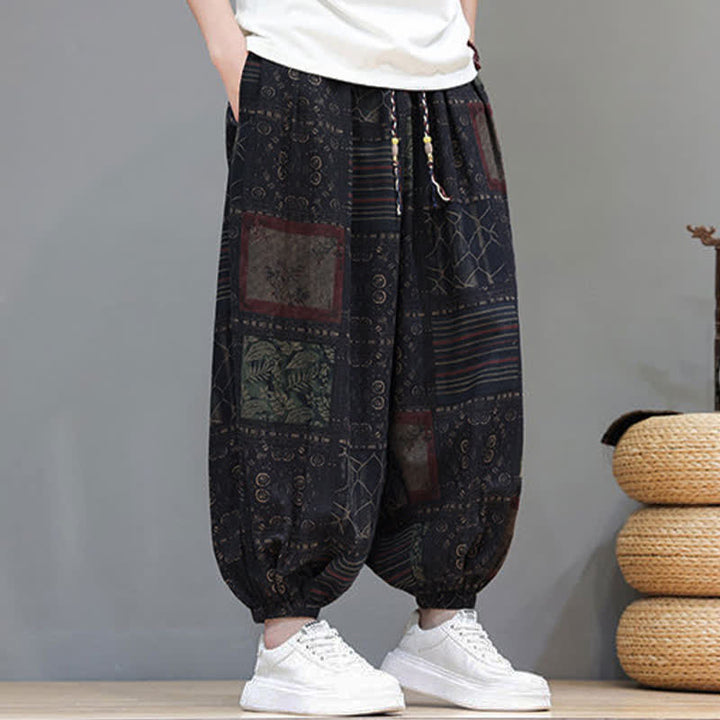 Buddha Stones Pantalon sarouel d'été bohème décontracté à cordon de serrage et à motifs géométriques courts, avec poches. - image 43