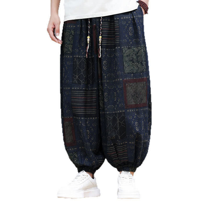 Buddha Stones Pantalon sarouel d'été bohème décontracté à cordon de serrage et à motifs géométriques courts, avec poches. - image 4