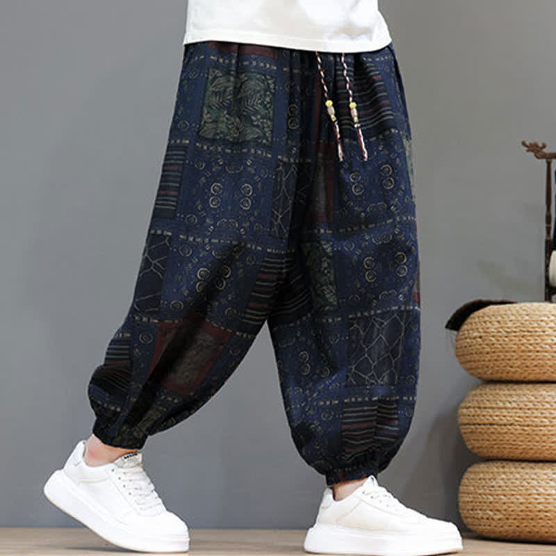 Buddha Stones Pantalon sarouel d'été bohème décontracté à cordon de serrage et à motifs géométriques courts, avec poches. - image 8