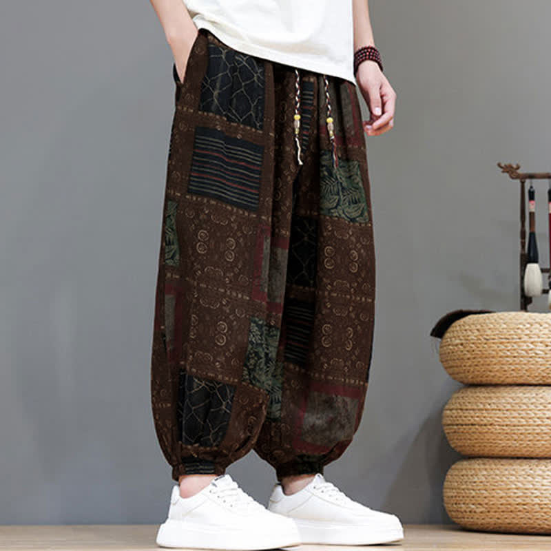 Buddha Stones Pantalon sarouel d'été bohème décontracté à cordon de serrage et à motifs géométriques courts, avec poches. - image 18