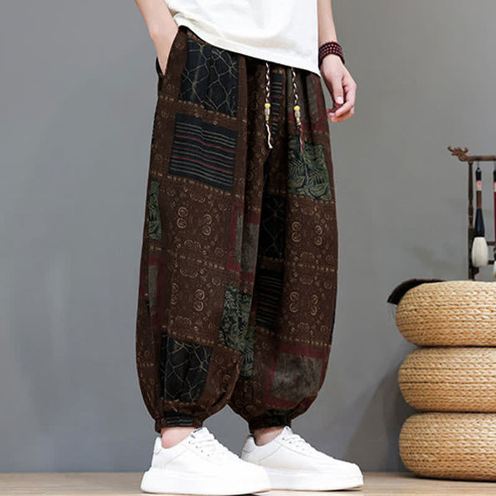 Buddha Stones Pantalon sarouel d'été bohème décontracté à cordon de serrage et à motifs géométriques courts, avec poches. - image 18