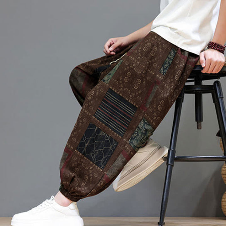 Buddha Stones Pantalon sarouel d'été bohème décontracté à cordon de serrage et à motifs géométriques courts, avec poches. - image 16