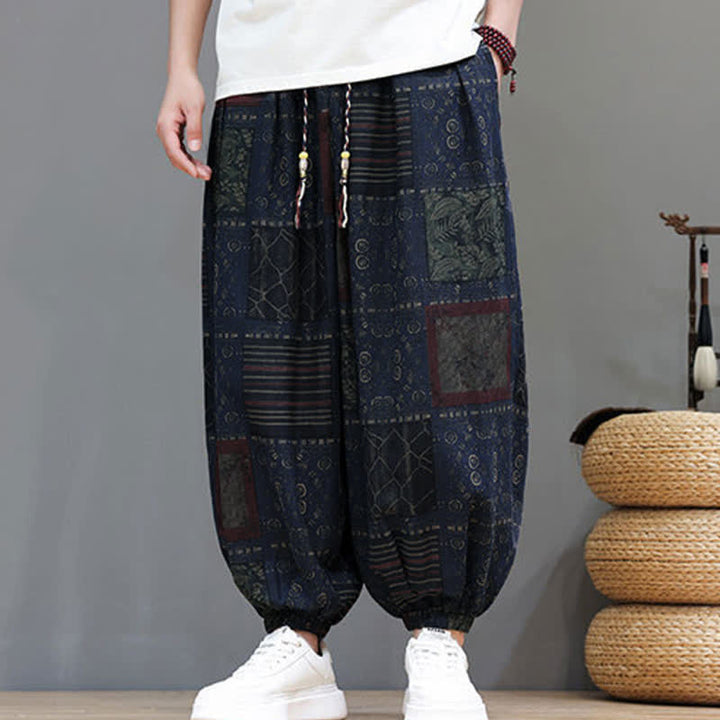 Buddha Stones Pantalon sarouel d'été bohème décontracté à cordon de serrage et à motifs géométriques courts, avec poches. - image 7